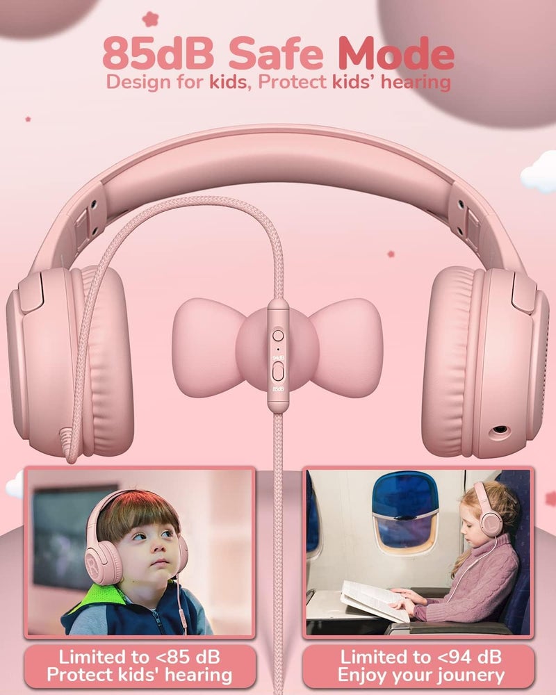 awatrue Kids Headphones with Microphone Foldable Stereo Tangle-Free 3.5mm Jack Wired Cord On-Ear Headset for Children/Teens/Boys/Girls/Smartphones/School/Kindle/Airplane Travel/Plane/Tablet (Pink) - Image 2